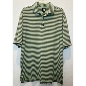 Footjoy Green and Gray Striped Short Sleeve Polo Logo On Sleeve Size XL